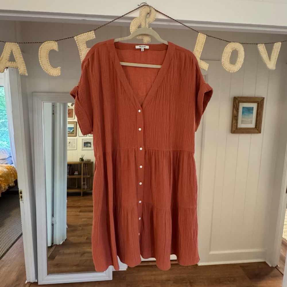Madewell Lightspun Button Front Minidress Large - Burnt Orange